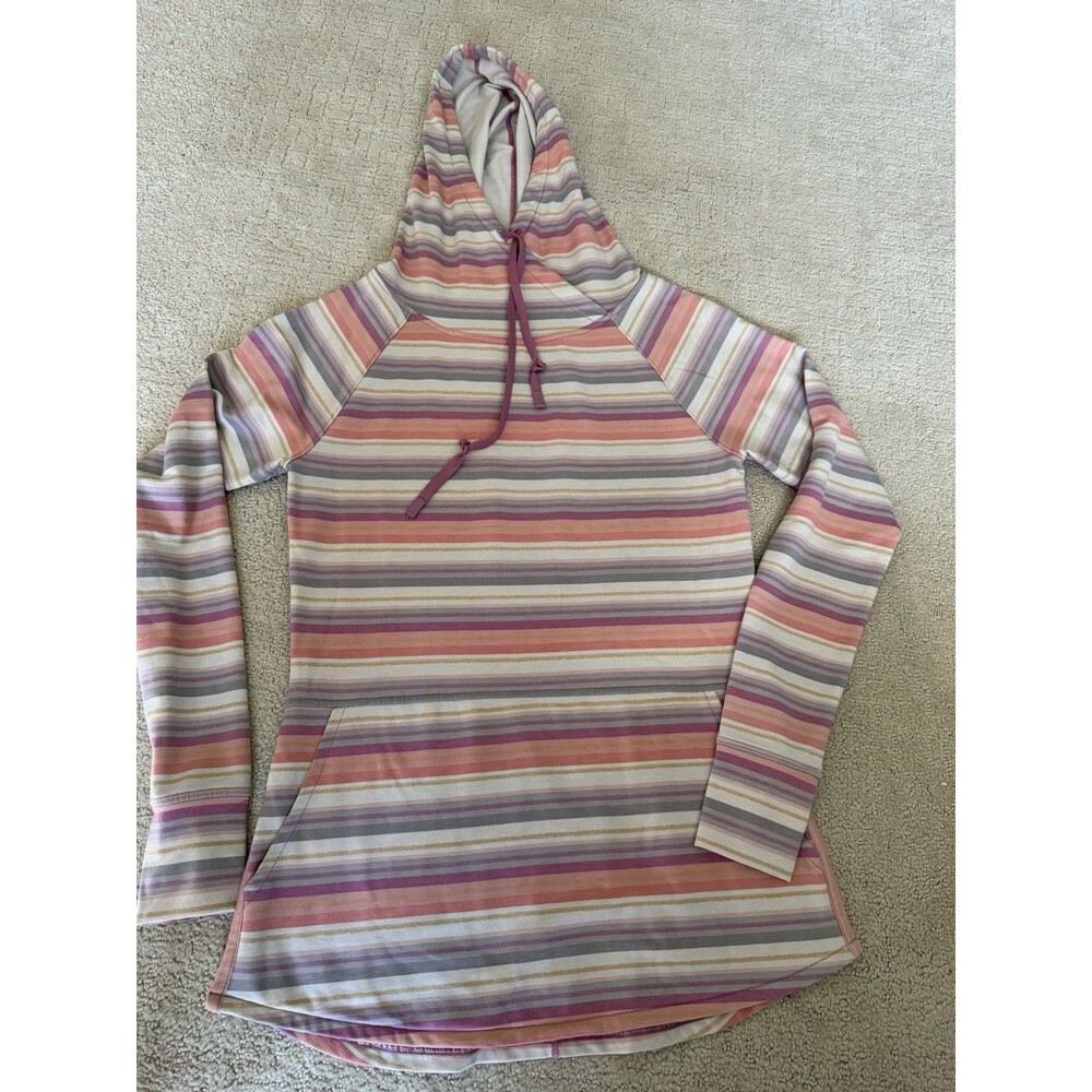 Title Nine Manresa Hoodie Womens Small Pink Horizon Stripe Performance Pullover
